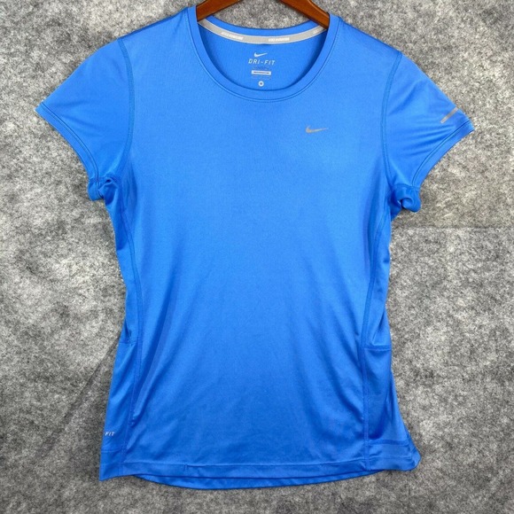 Nike Miler Womens Shirt Medium Activewear Dri Fit Blue Lightweight Short Sleeve - Picture 1 of 10